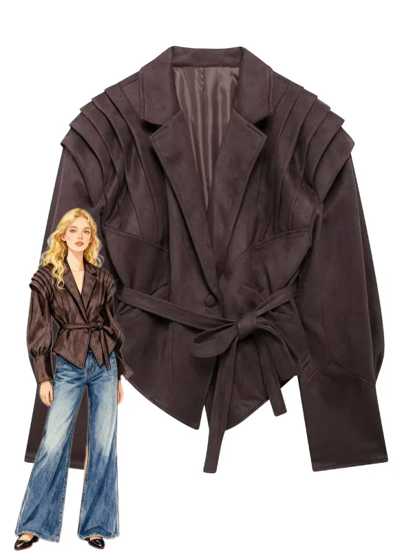 1980s Solid Button V-Neck Lace-Up Jacket sold by Retro Stage