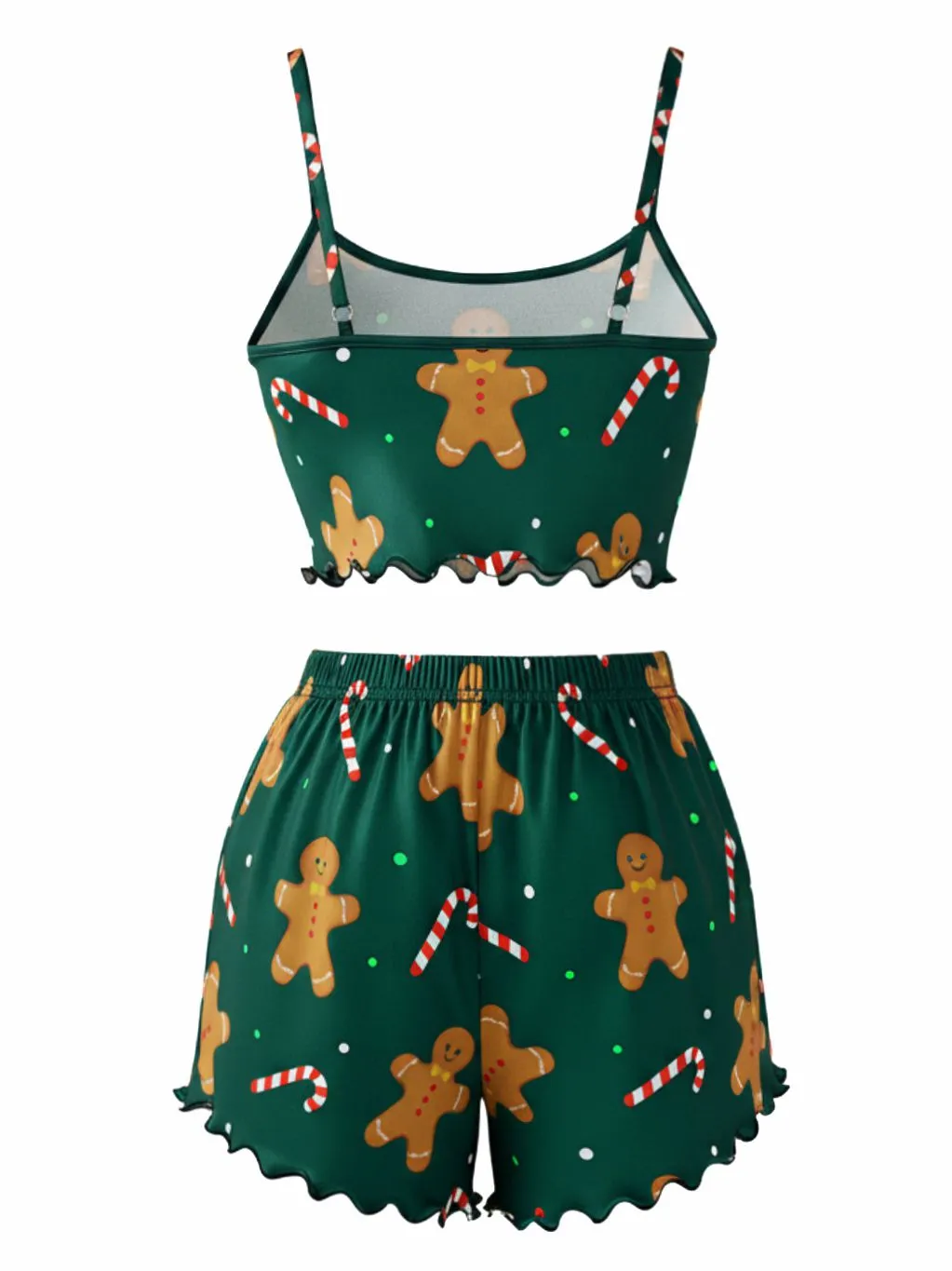 Green 1970s Gingerbread Cookie Candy Satin Pajama Set sold by Retro Stage product image thumbnail 2