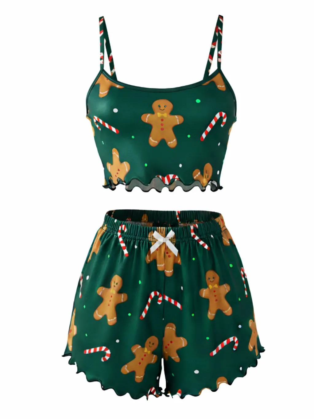 Green 1970s Gingerbread Cookie Candy Satin Pajama Set sold by Retro Stage