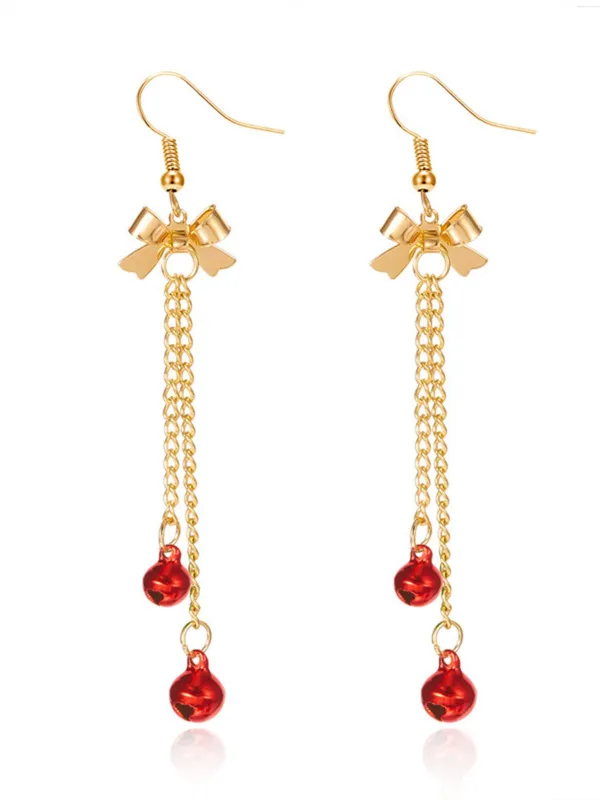 Christmas Gold Bow Bell Drop Earrings sold by Retro Stage