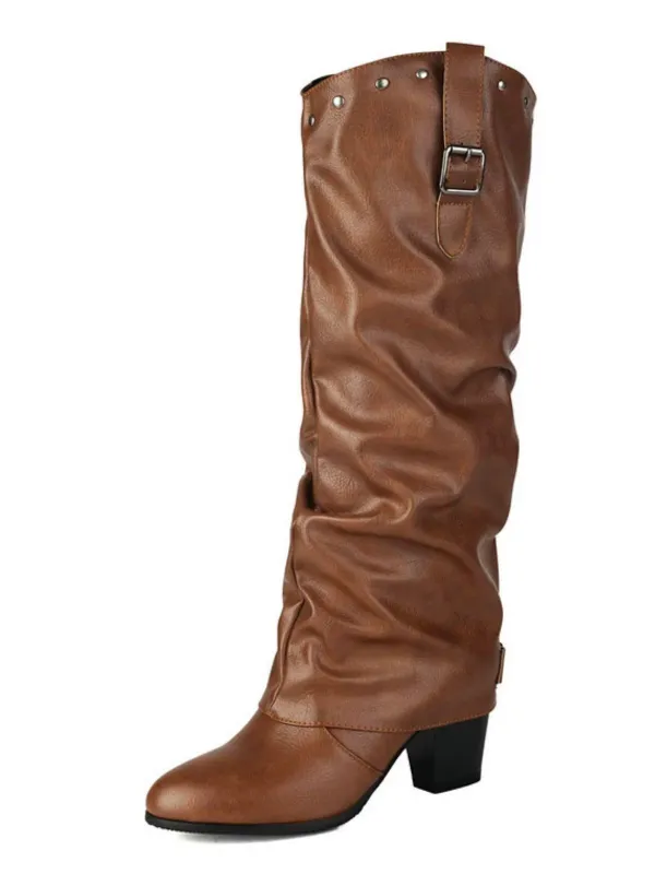 Vintage Studded Buckle Mid-Calf Boots sold by Retro Stage