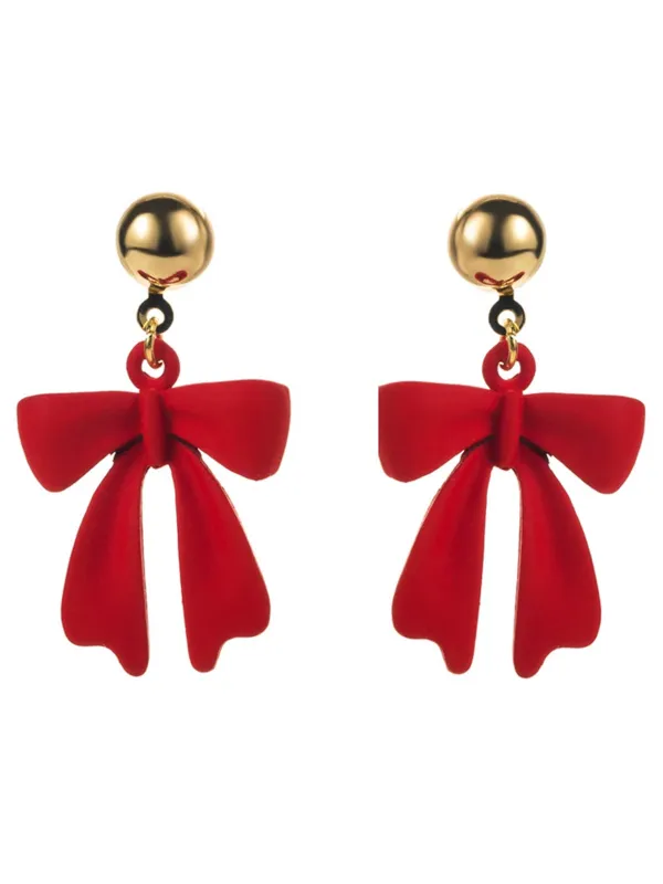 Red Christmas Bow Drop Earrings sold by Retro Stage
