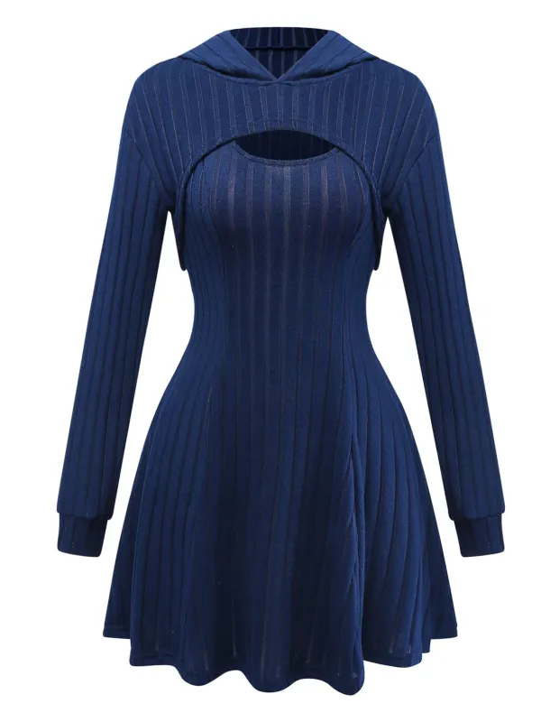 2PCS 1940s Ribbed Knit Cut-Out Hoodie Dress sold by Retro Stage