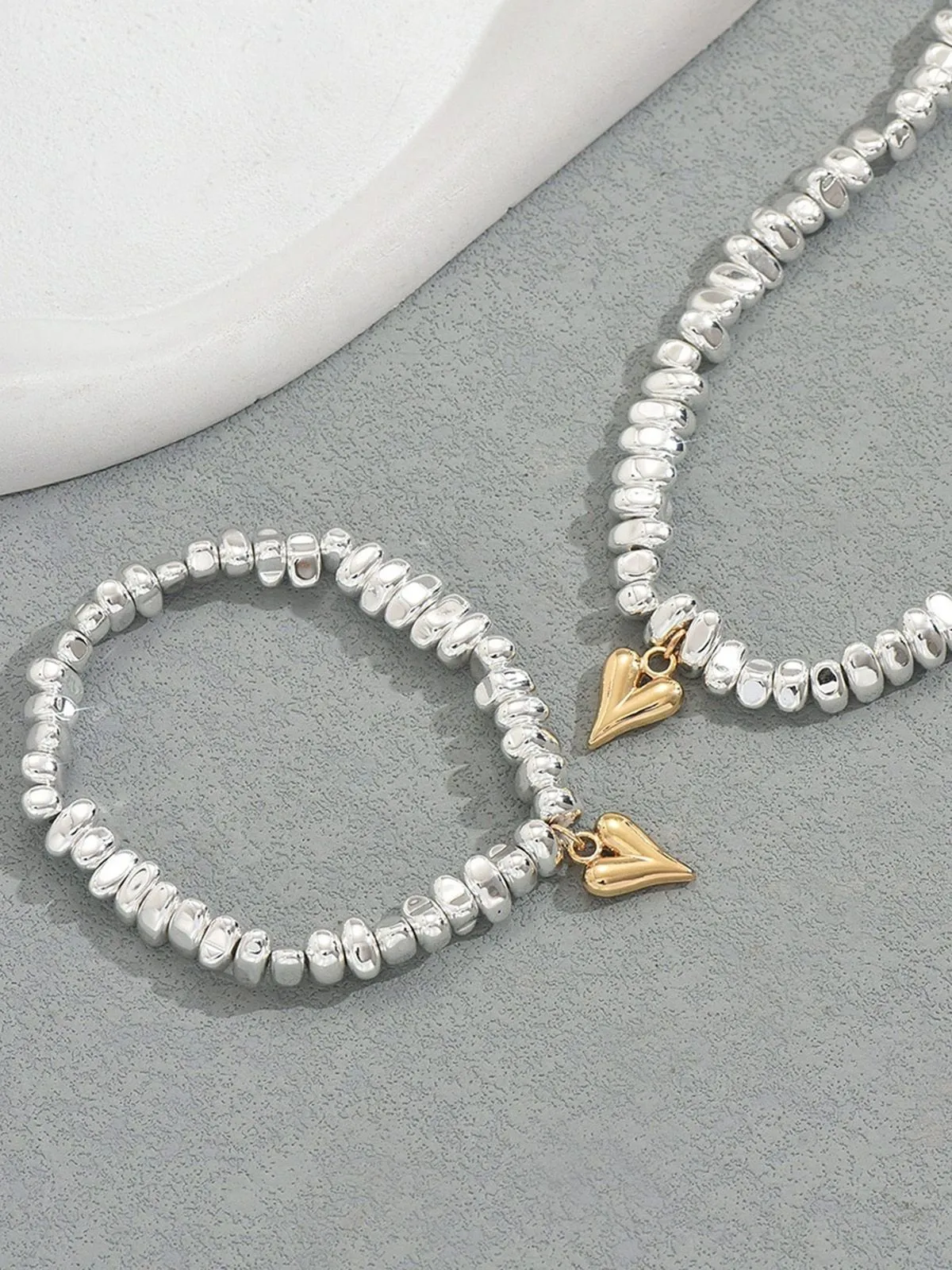 Gold Heart Pendant Necklace & Bracelet Set sold by Retro Stage product image thumbnail 2