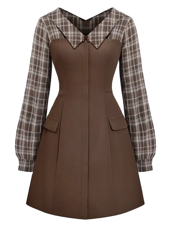 [Pre-Sale] Brown 1960s Plaid Patchwork A-Line Dress sold by Retro Stage