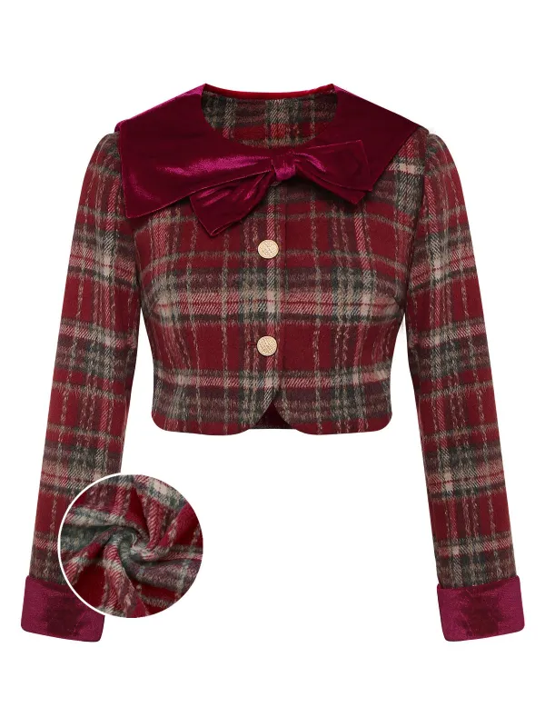 [Pre-Sale] Red 1940s Brushed Plaid Velvet Patchwork Jacket made by Retro Stage