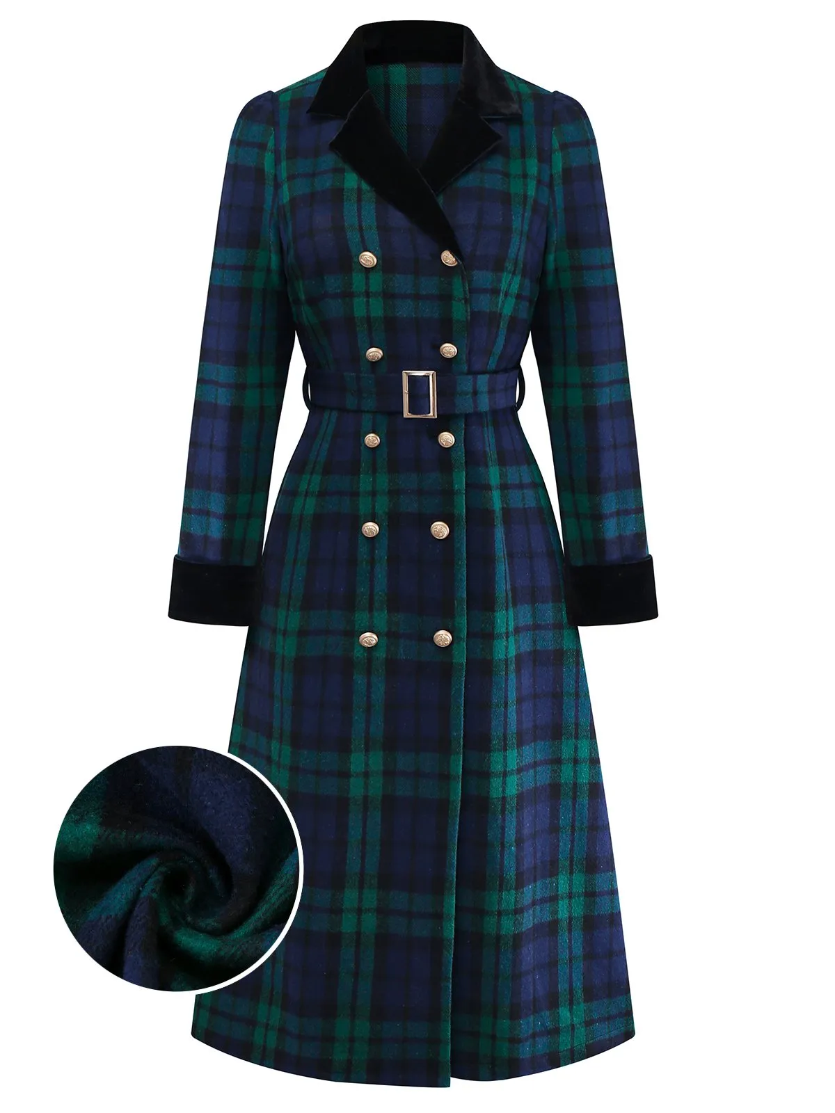 Blue & Green 1940s Plaid Notched Collar Coat sold by Retro Stage