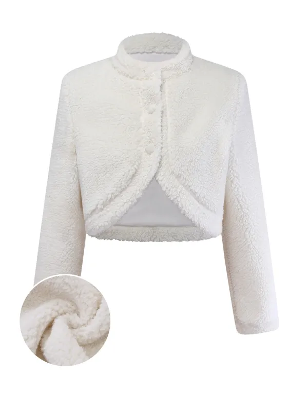 [Pre-Sale] White 1960s Faux-Wool Stand Collar Jacket sold by Retro Stage