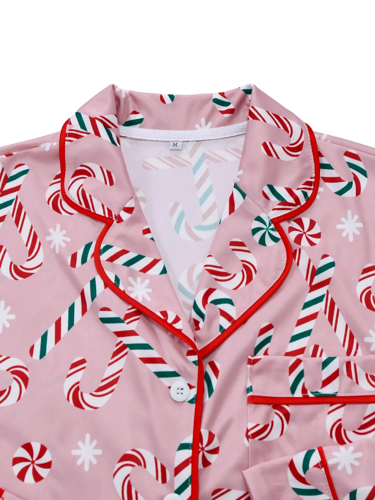 Pink 1940s Christmas Candy Cane Long Pajama Set sold by Retro Stage product image thumbnail 4