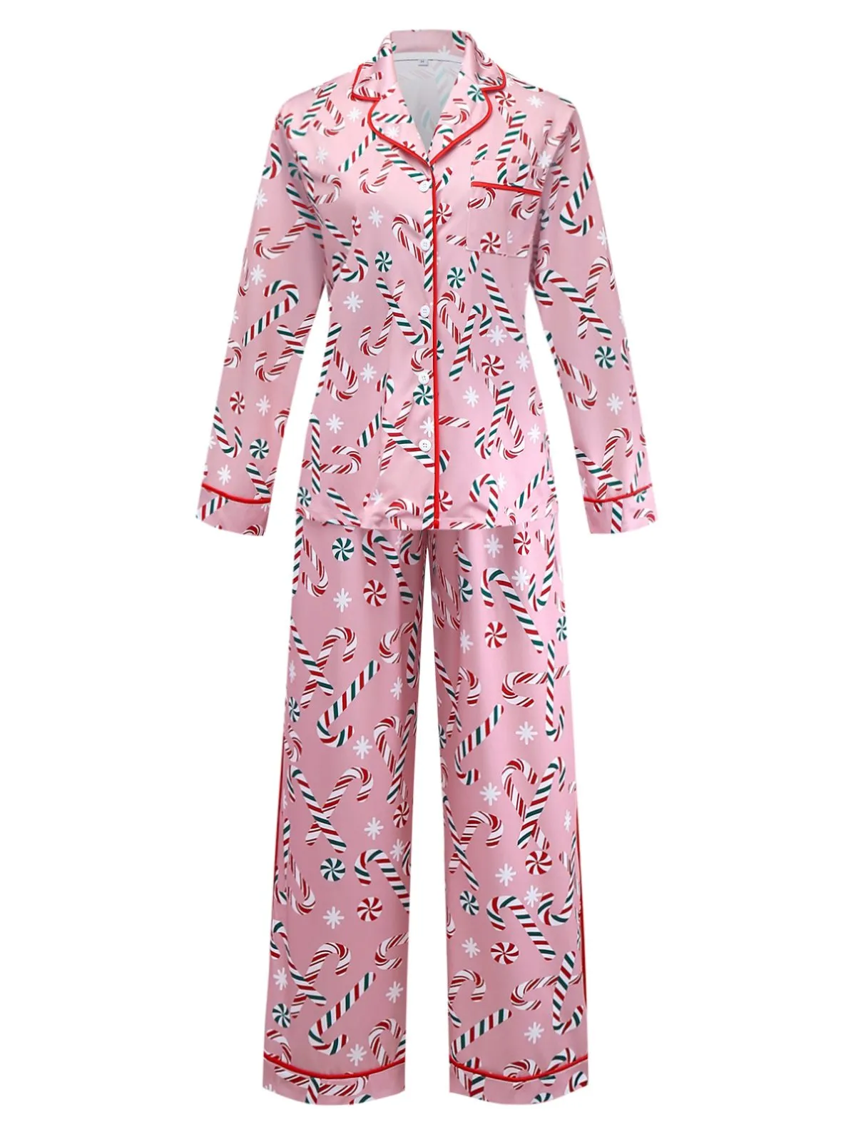 Pink 1940s Christmas Candy Cane Long Pajama Set sold by Retro Stage product image thumbnail 2