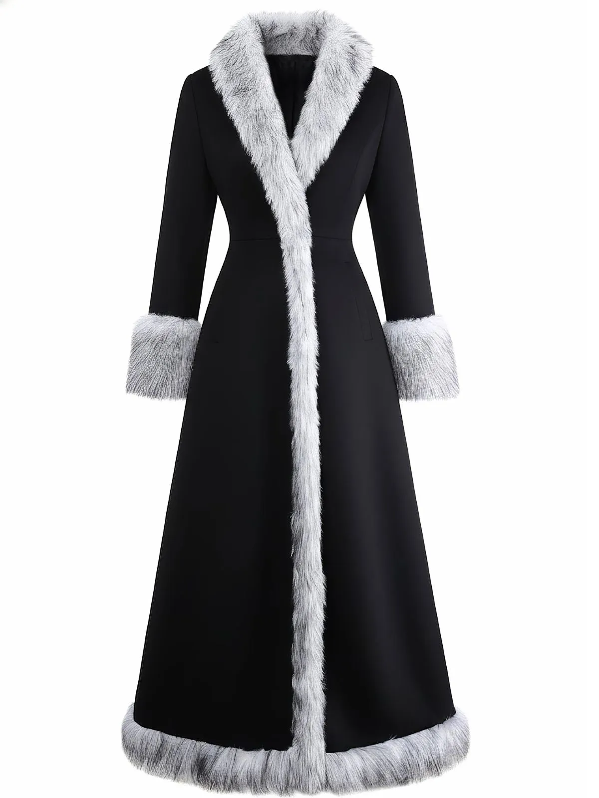 Black 1930s Faux Fur Trim Maxi Coat sold by Retro Stage product image thumbnail 2