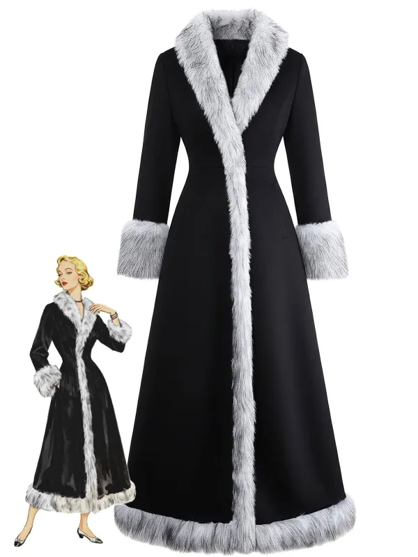Black 1930s Faux Fur Trim Maxi Coat sold by Retro Stage
