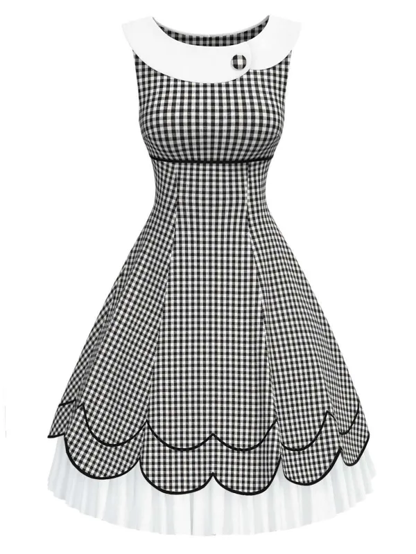 [Pre-Sale] Black & White 1950s Gingham Plaid Petal Hem Dress sold by Retro Stage