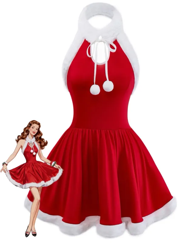 Red 1950s Solid Raw Hem Christmas Sleepwear sold by Retro Stage