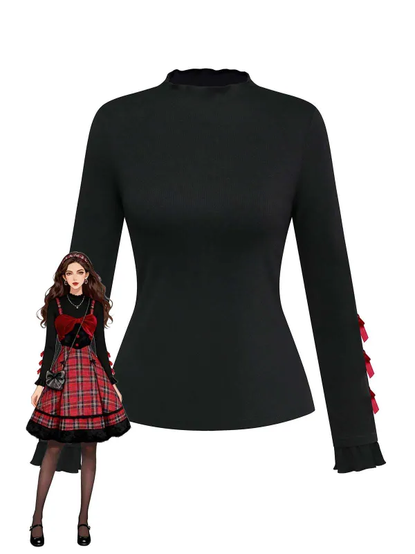 [Pre-Sale] Black 1950s Turtleneck Bow Decor Knitted Top sold by Retro Stage