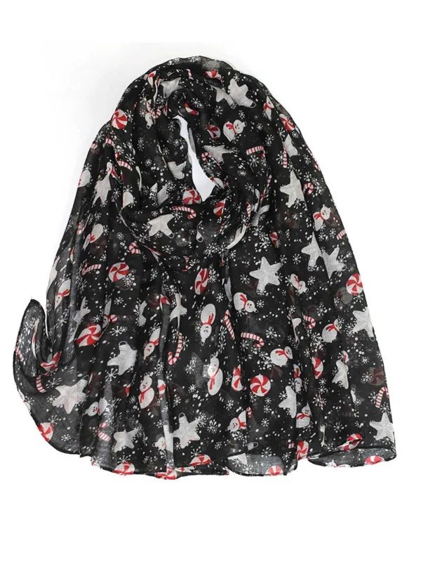 Vintage Christmas Cartoon Printed Silk Scarf sold by Retro Stage