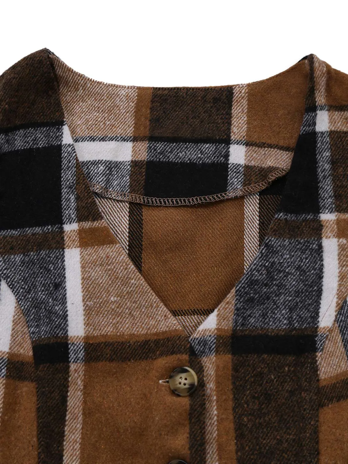 2PCS Khaki 1950s Faux Wool Plaid Sleeveless Vest & Pants sold by Retro Stage product image thumbnail 4