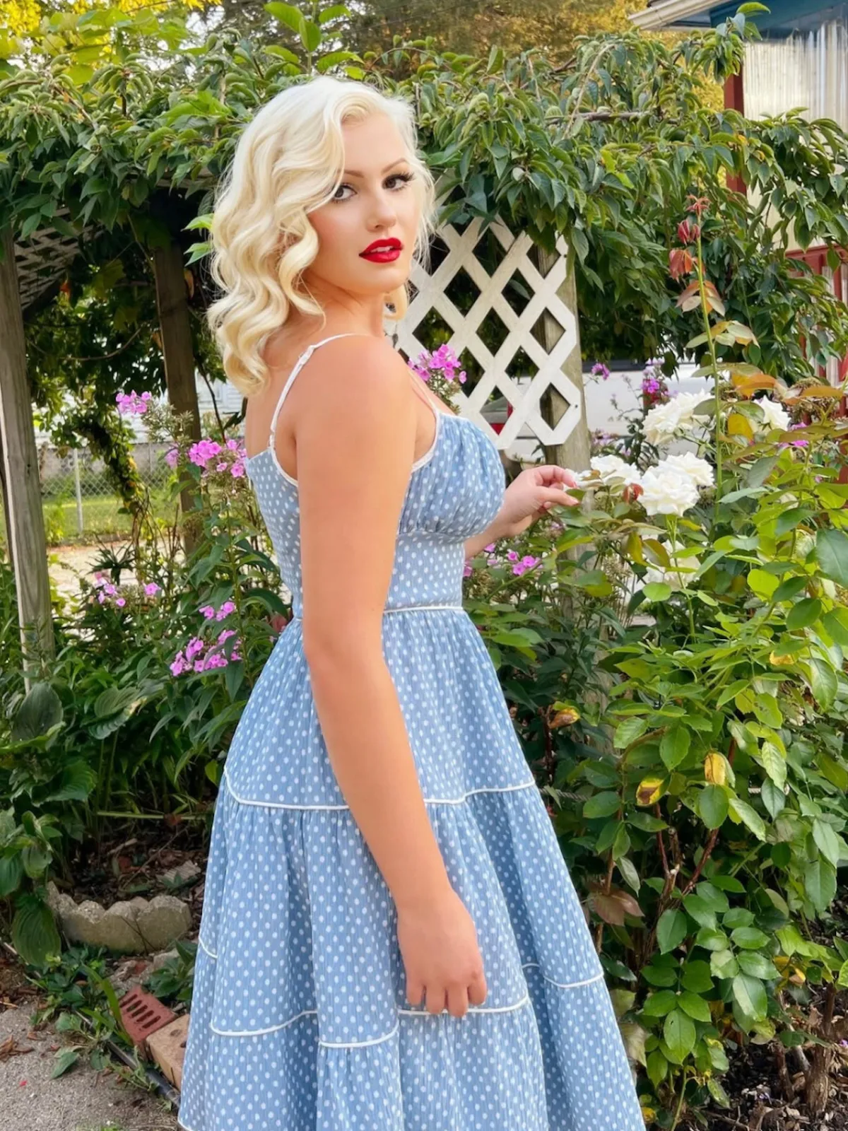 Sky Blue 1950s Strap Polka Dot Swing Dress sold by Retro Stage product image thumbnail 2