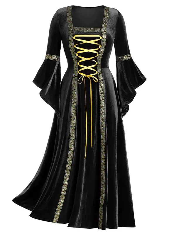 1930s Medieval Renaissance Velvet Gold Trim Dress sold by Retro Stage