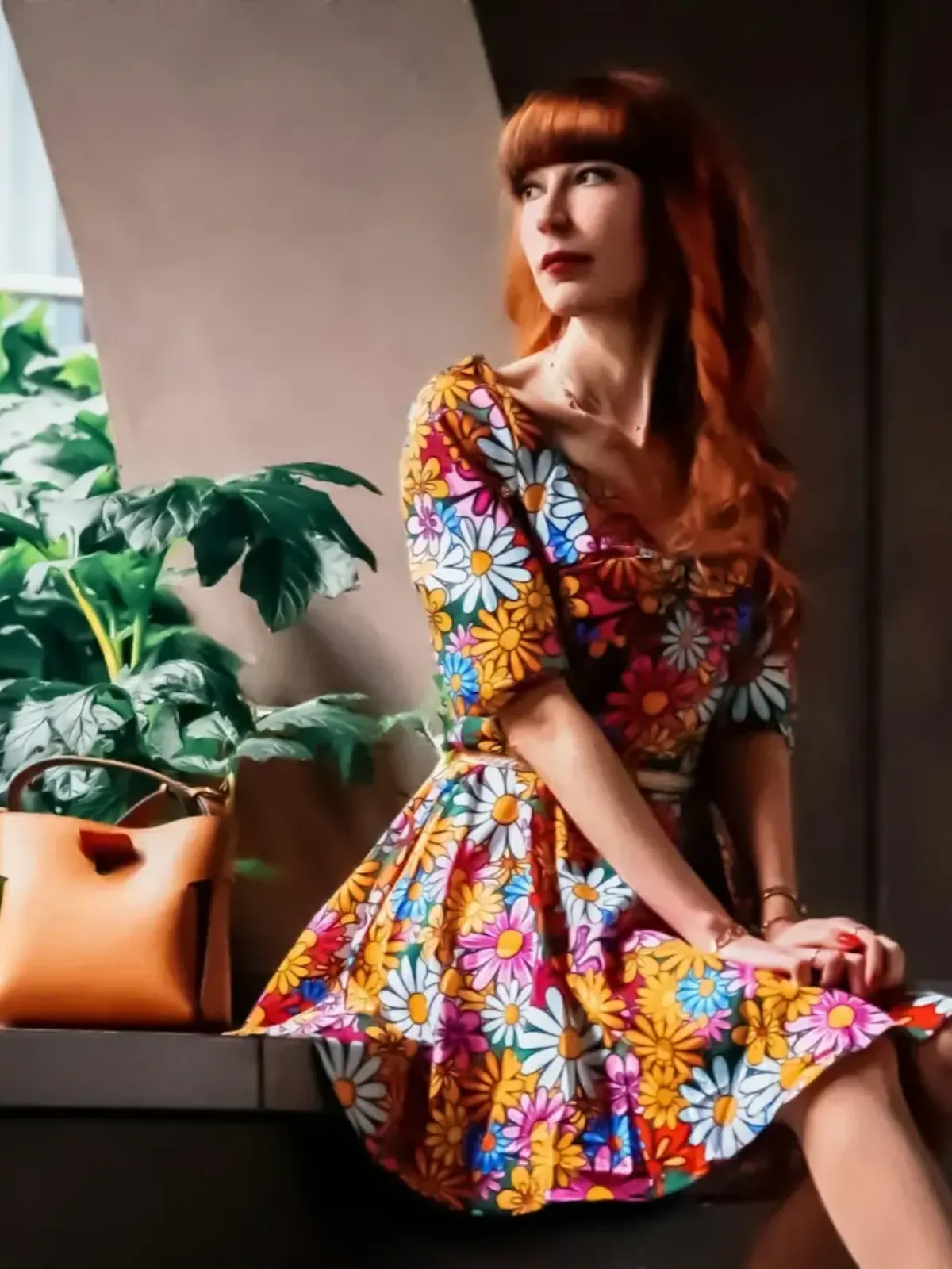 1960s Flare Sleeve Colorful Daisy Dress sold by Retro Stage product image thumbnail 2
