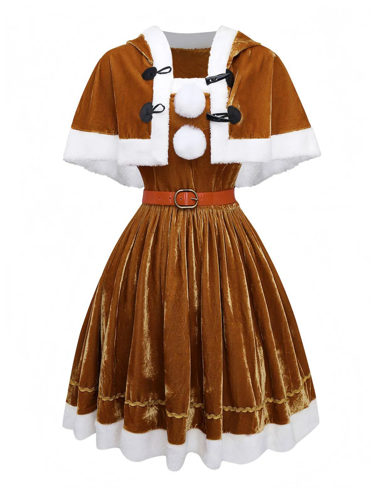 5PCS Brown 1940s Christmas Moose Cape & Velvet Dress sold by Retro Stage product image thumbnail 3