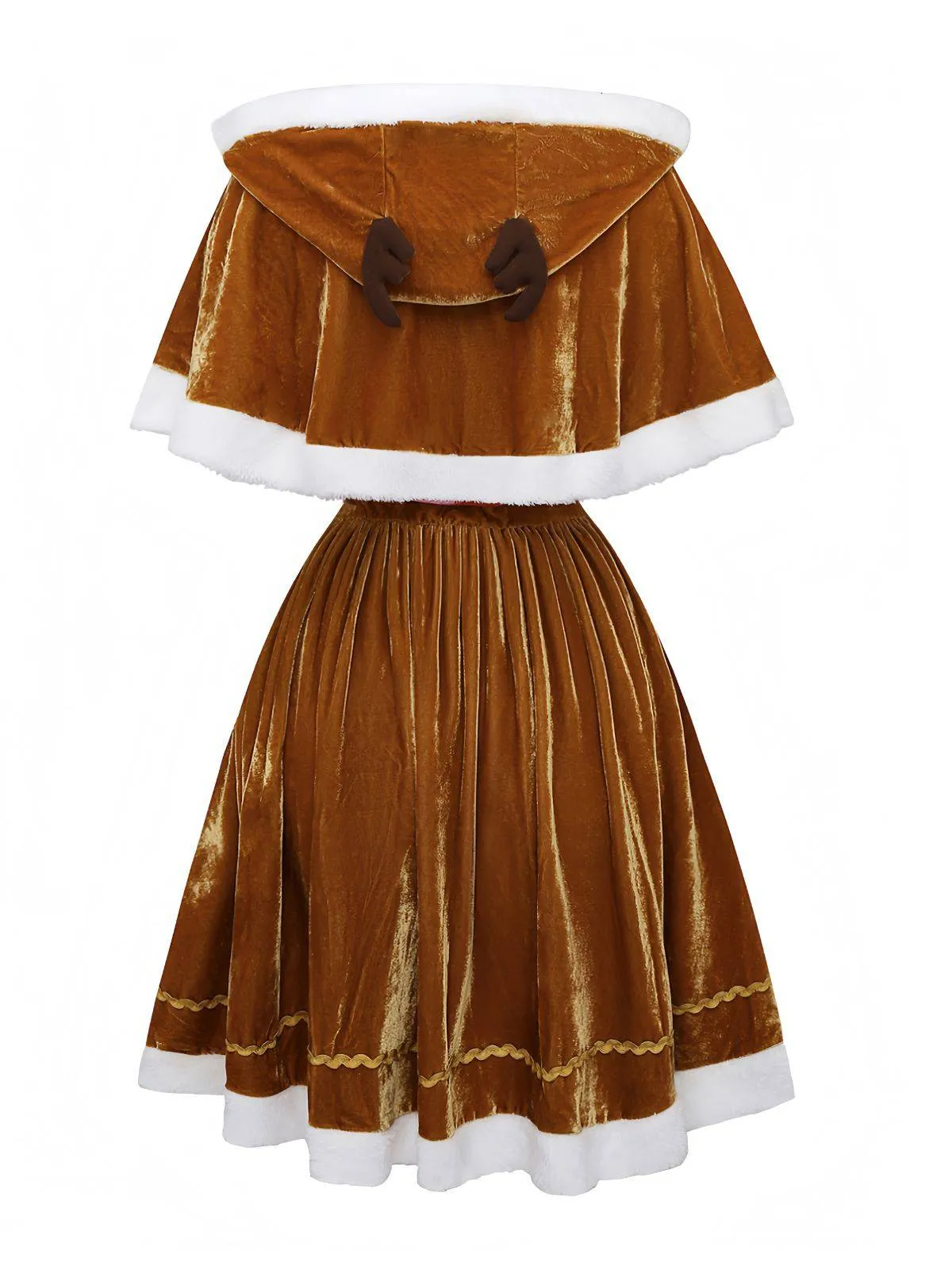 5PCS Brown 1940s Christmas Moose Cape & Velvet Dress sold by Retro Stage product image thumbnail 4