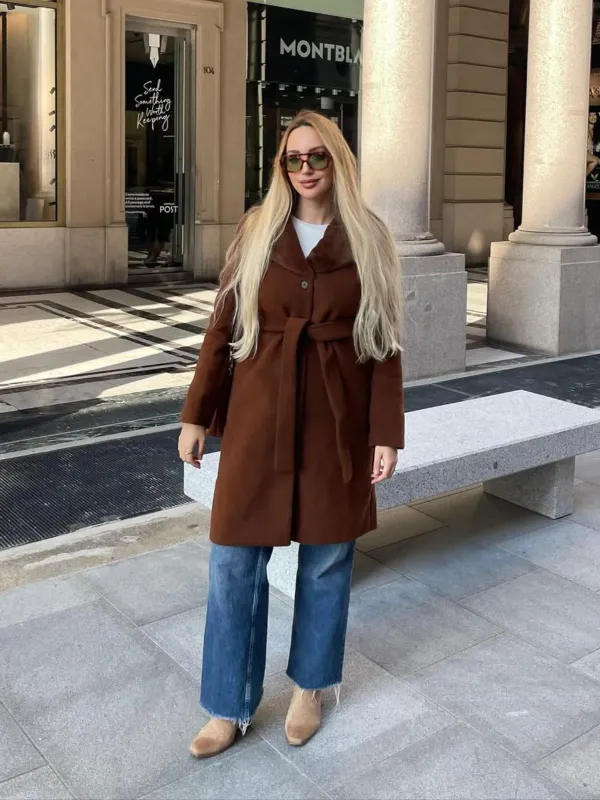 Brown 1940s Fur Collar Belted Coat sold by Retro Stage