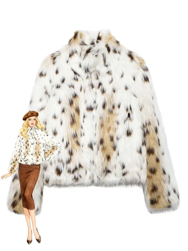 White 1980s Reindeer Print Faux Fur Jacket sold by Retro Stage