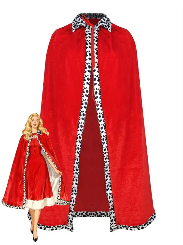 Red 1930s Cruella Dalmatian Trimmed Tie Neck Cape sold by Retro Stage