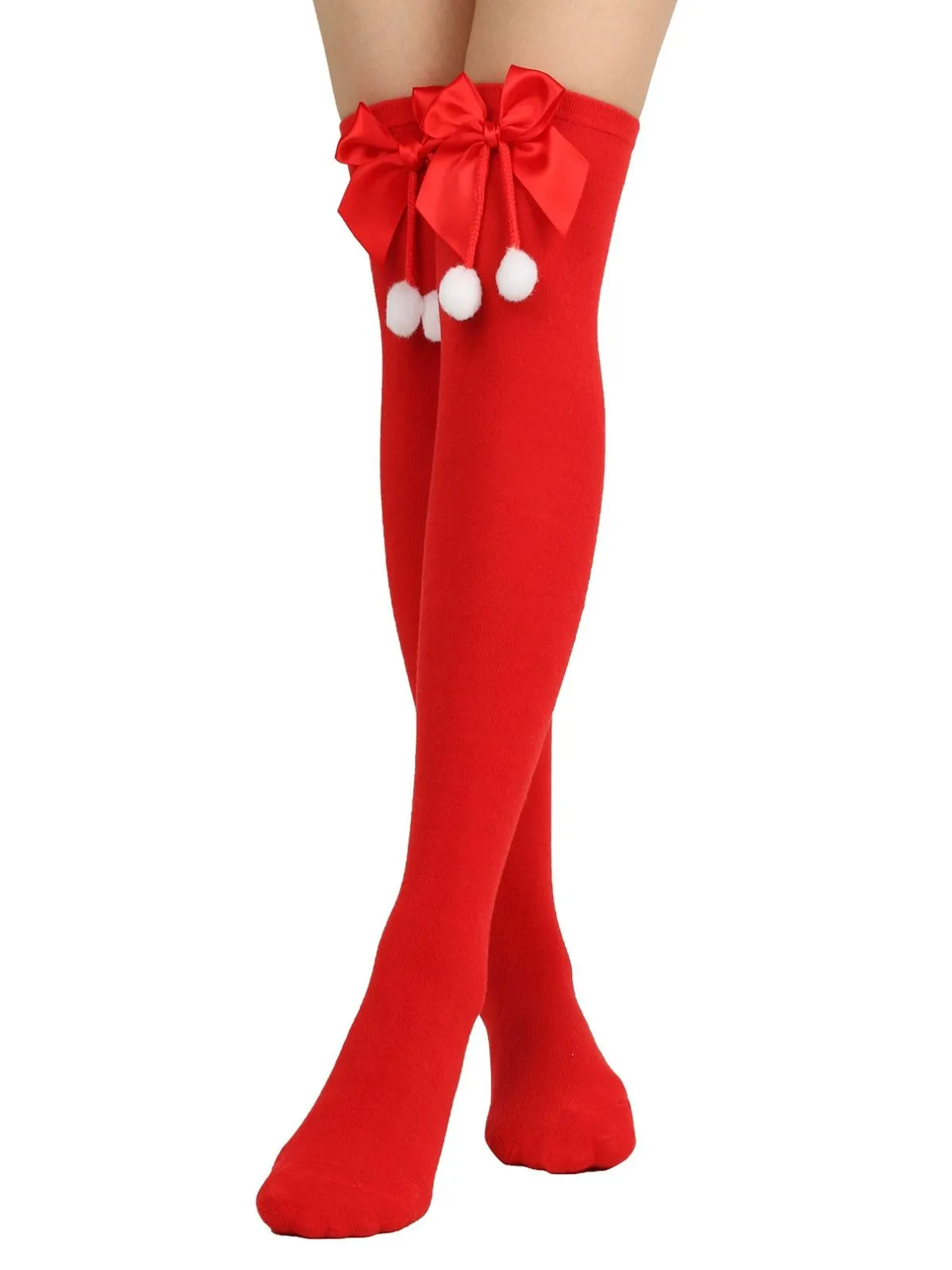 Christmas Striped Bow Pom-Poms Socks sold by Retro Stage product image thumbnail 3