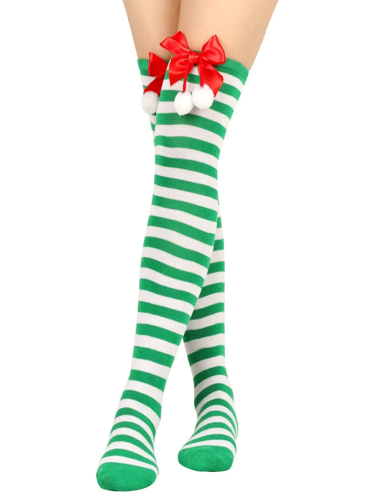 Christmas Striped Bow Pom-Poms Socks sold by Retro Stage product image thumbnail 2
