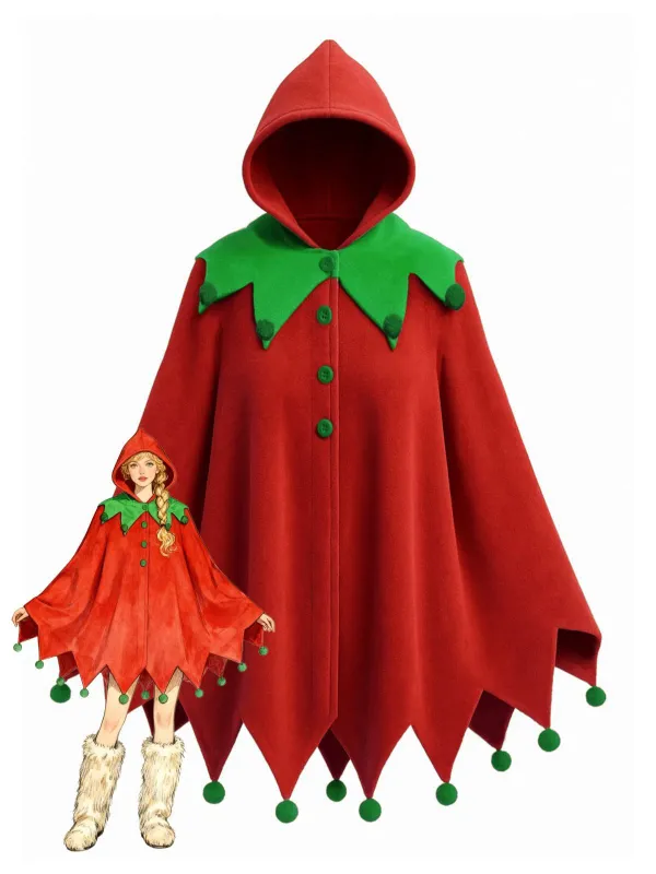 1950s Christmas Pom Pom Hooded Cape sold by Retro Stage