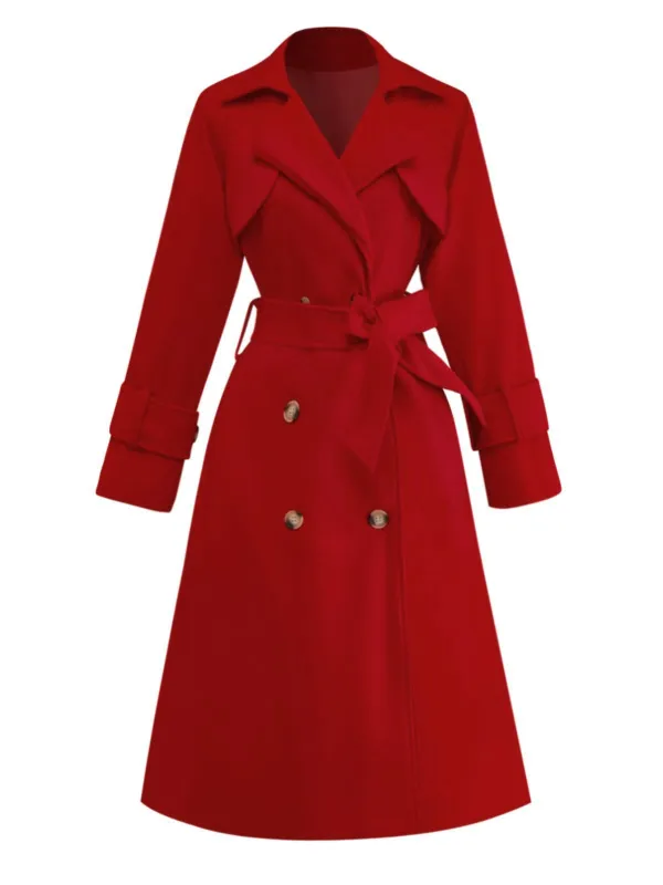 1950s Solid Double-Breasted Lapel Trench Coat sold by Retro Stage