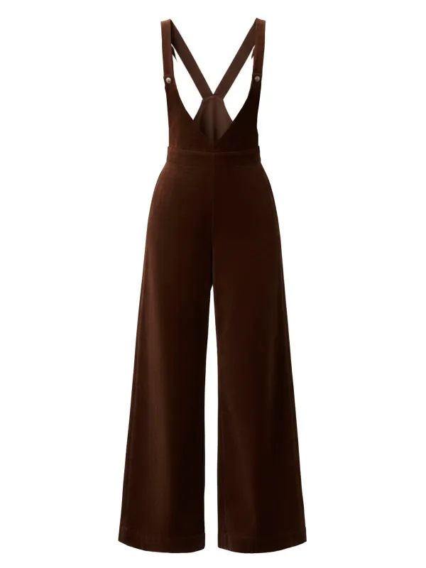 [Pre-Sale] Brown 1940s Twill Solid Suspender Pants sold by Retro Stage