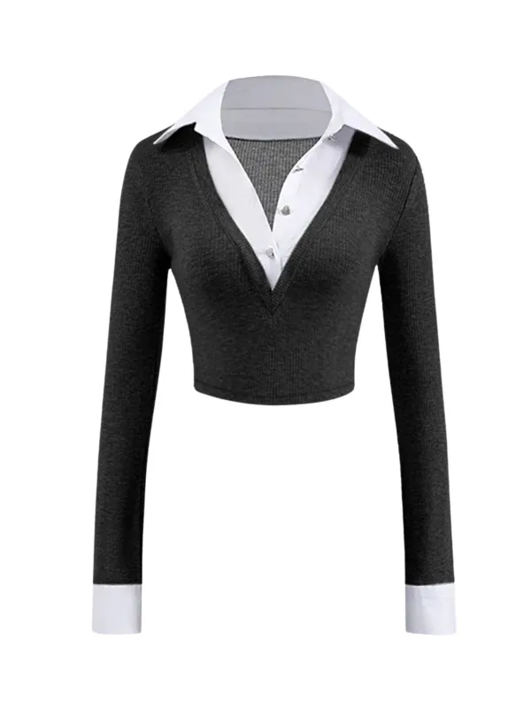 [Pre-Sale] 1960s Knitted Contrast Fake Two-Piece Blouse sold by Retro Stage