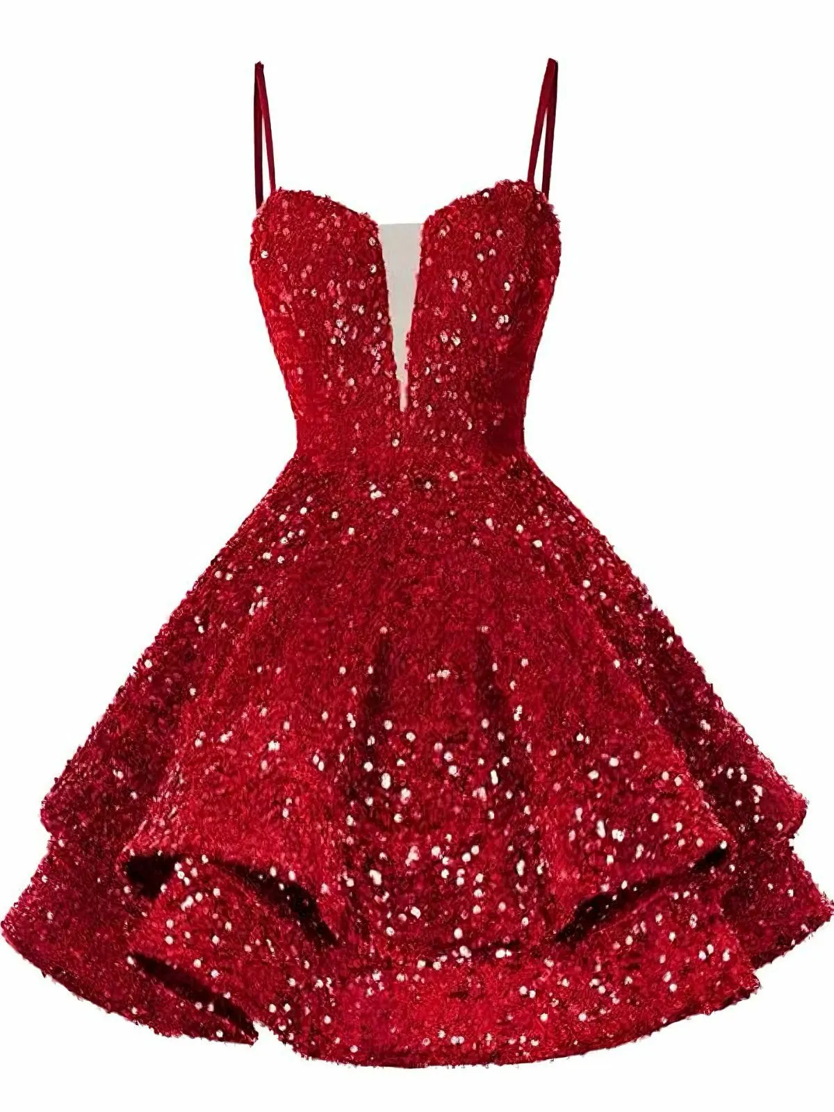Red 1950s Sequin Deep V-Neck Lace-UP Mini Party Dress sold by Retro Stage product image thumbnail 2