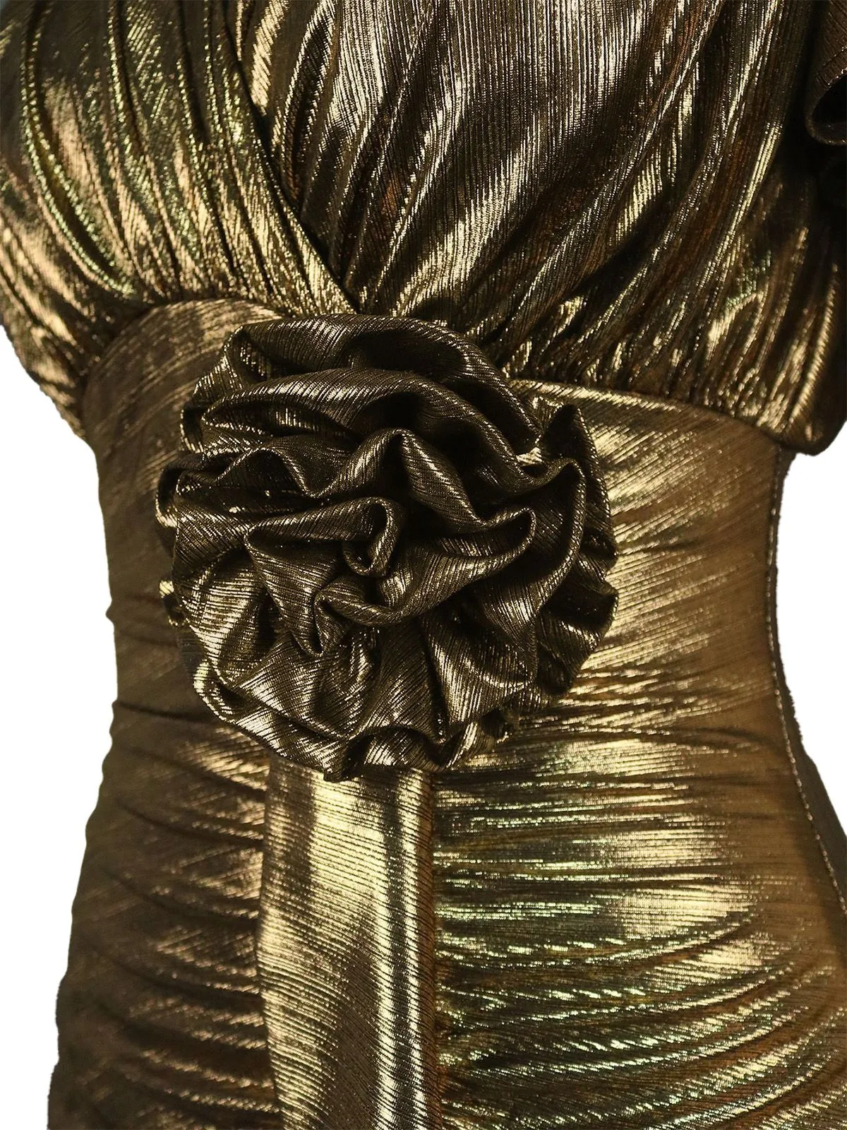 1930s Metallic Textured Floral Cinched Waist Fishtail Dress sold by Retro Stage product image thumbnail 4