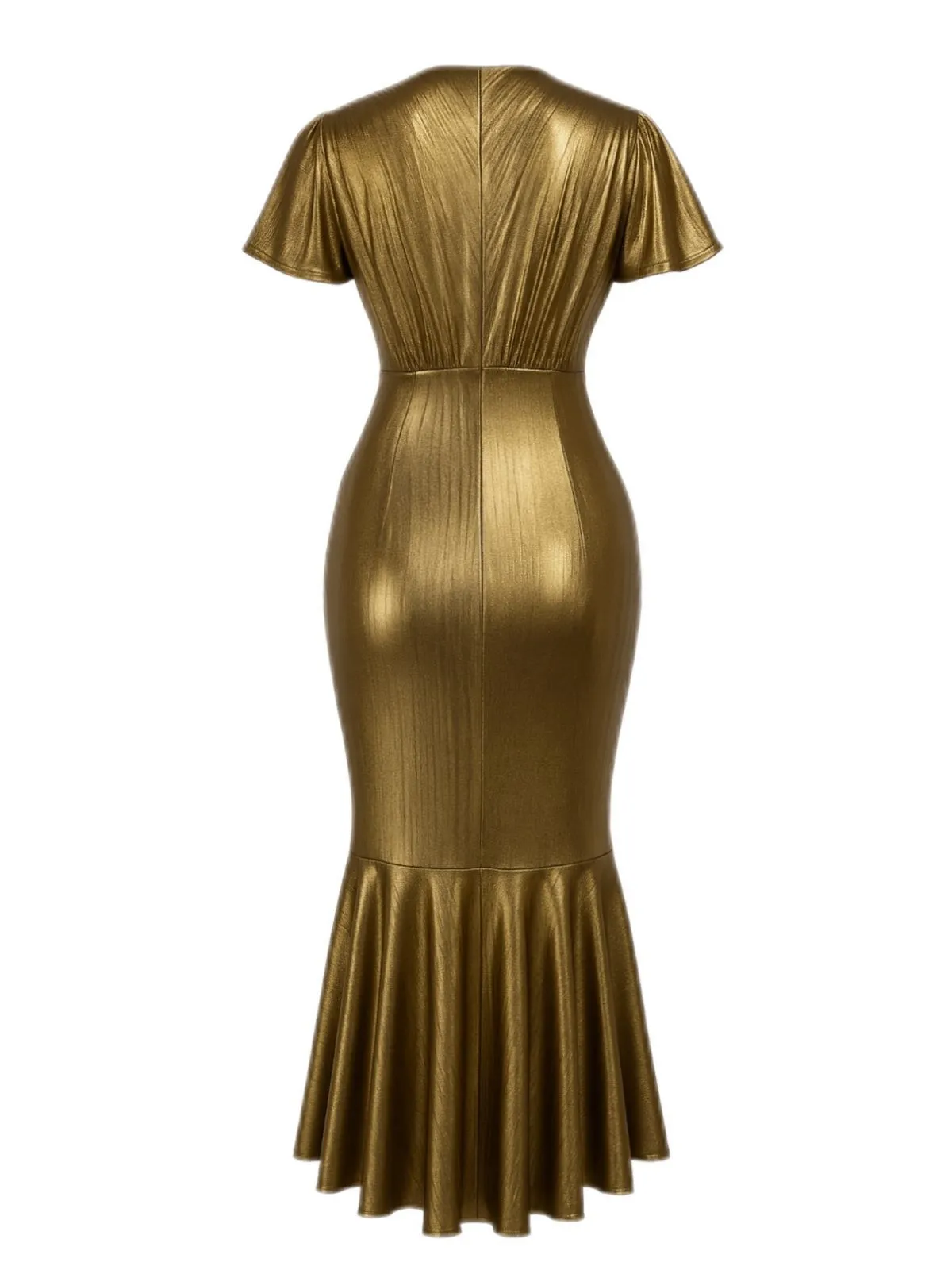 1930s Metallic Textured Floral Cinched Waist Fishtail Dress sold by Retro Stage product image thumbnail 3