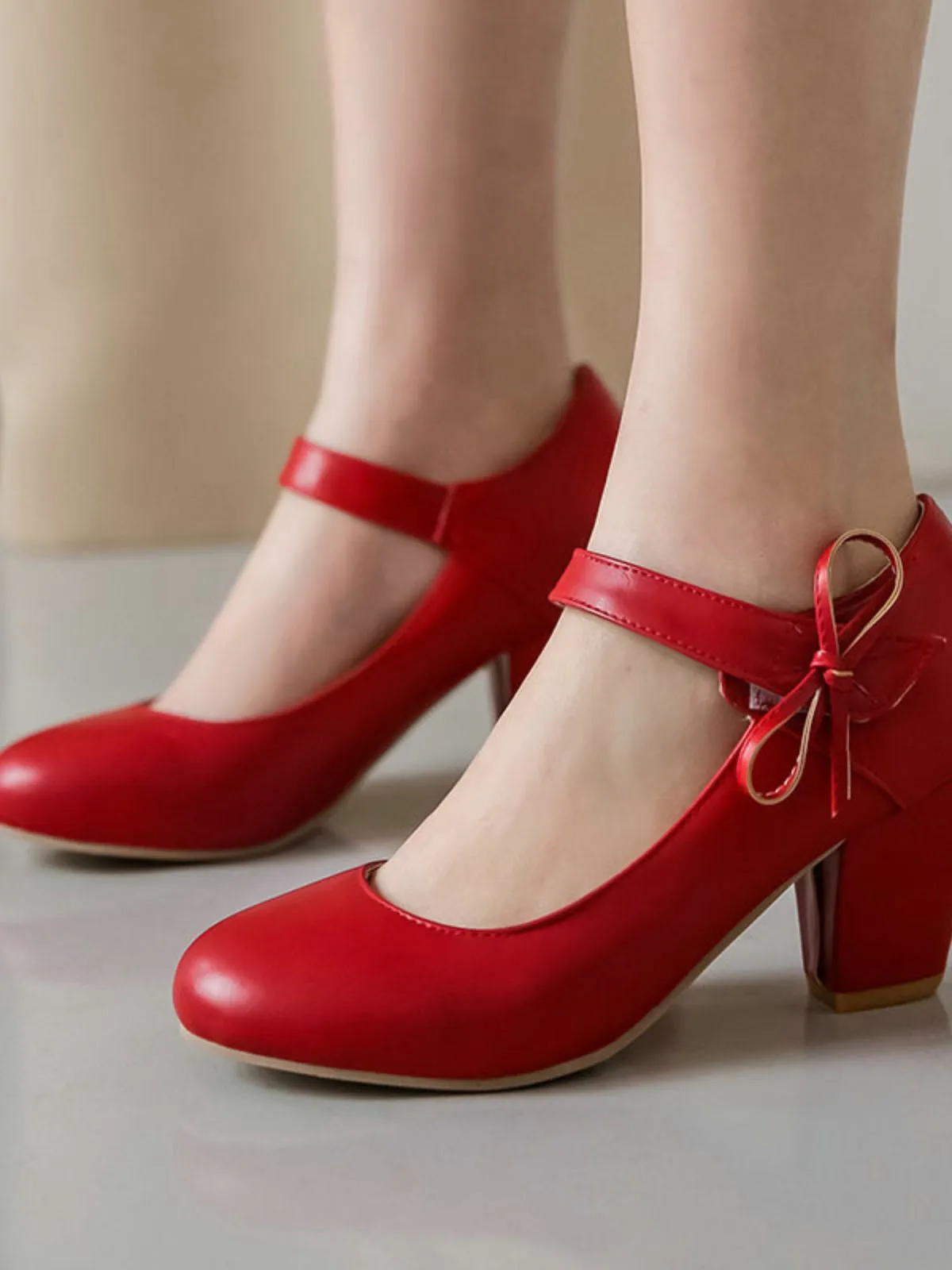 Retro Round Toe Solid Bowknot Chunky Heels sold by Retro Stage product image thumbnail 3