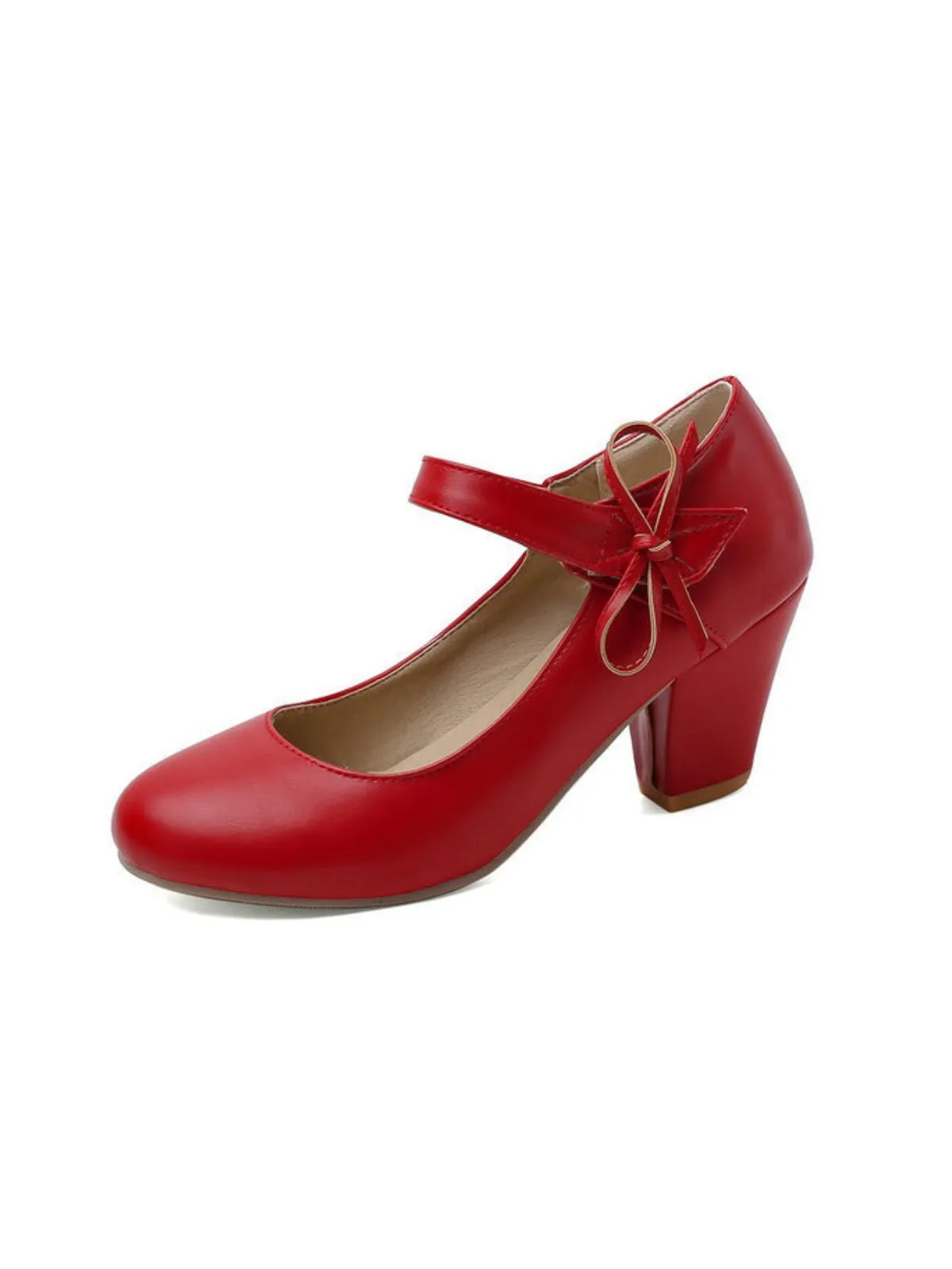 Retro Round Toe Solid Bowknot Chunky Heels sold by Retro Stage