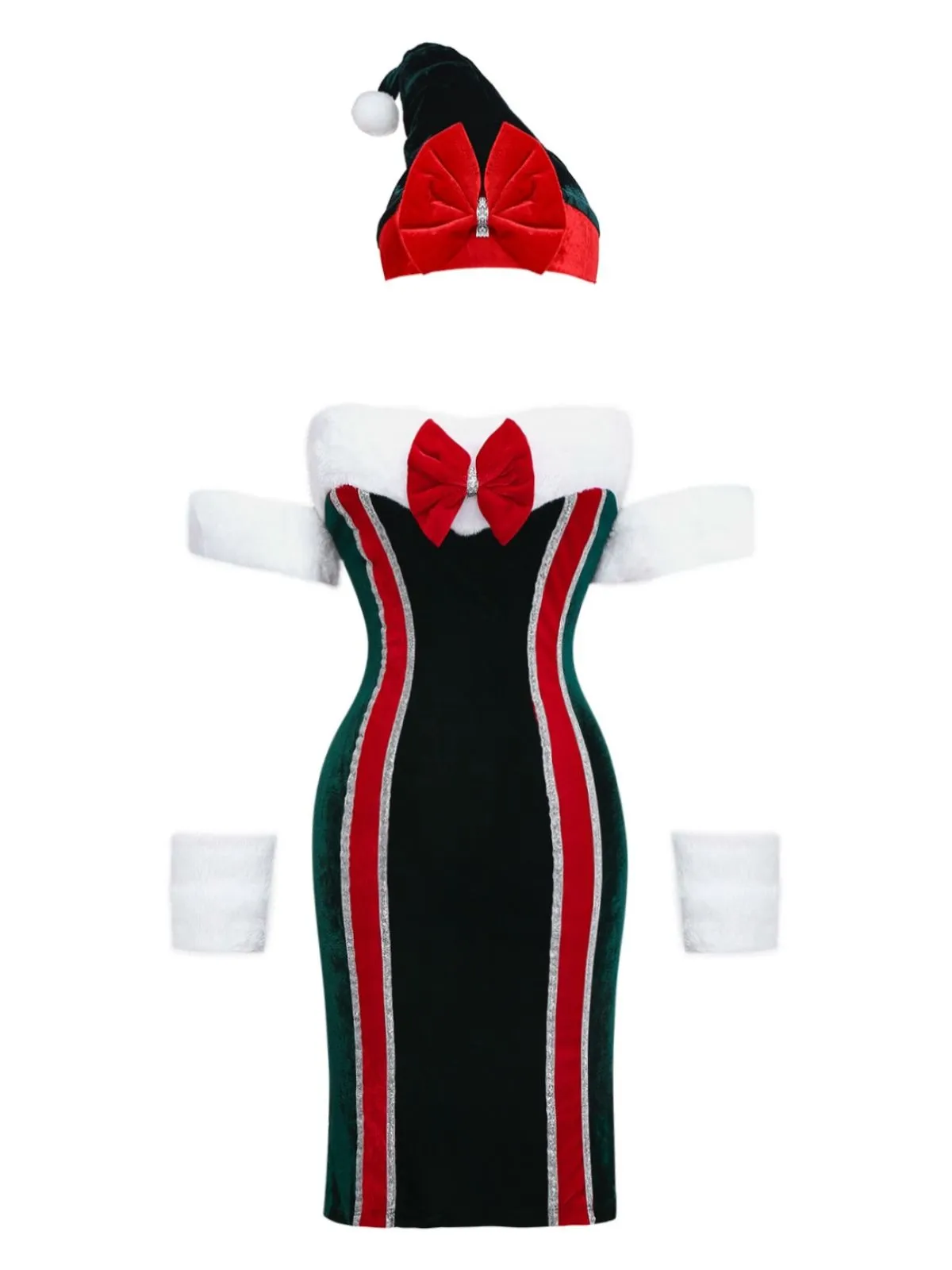 1960s Strapless Velvet Christmas Fur Trim Bow Dress Set sold by Retro Stage product image thumbnail 2