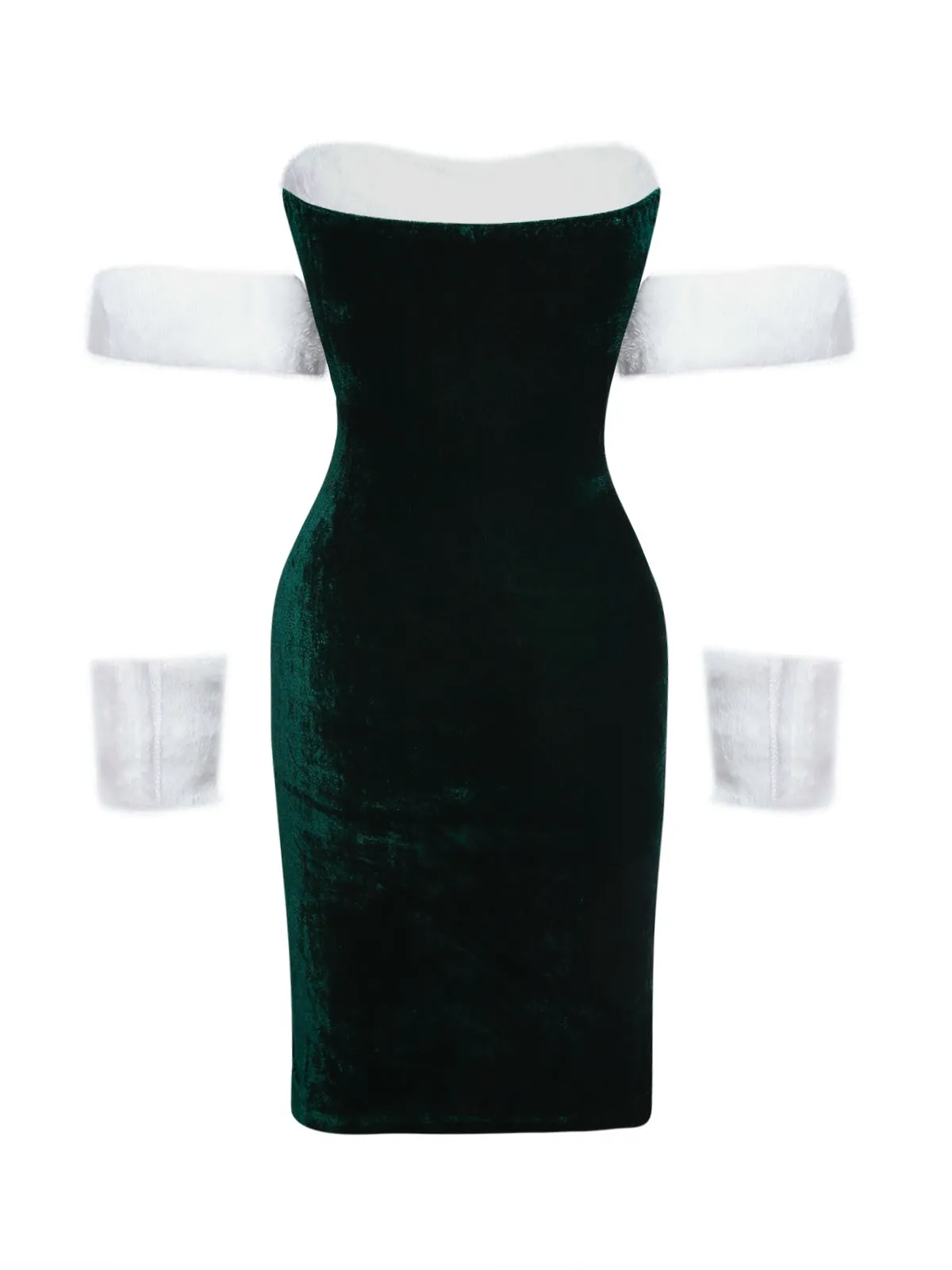 1960s Strapless Velvet Christmas Fur Trim Bow Dress Set sold by Retro Stage product image thumbnail 3