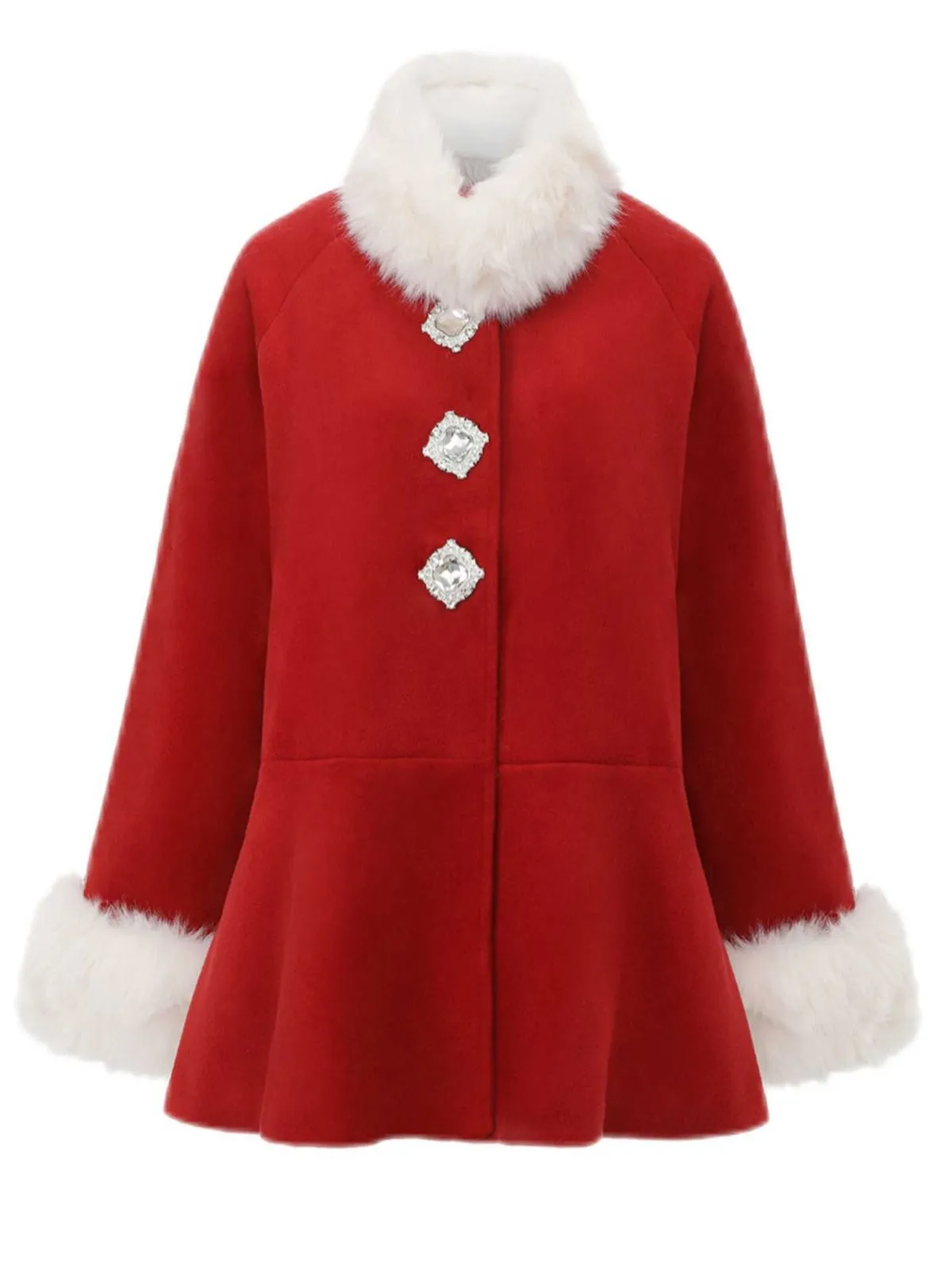 Red 1980s Faux Fur Trim Crystal Button Coat sold by Retro Stage product image thumbnail 2