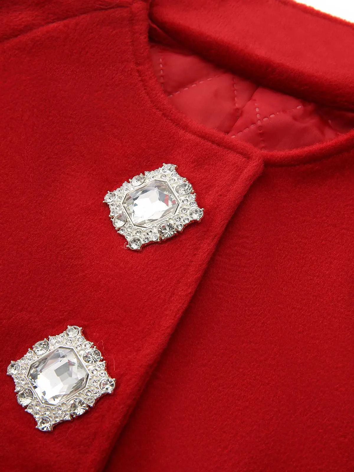 Red 1980s Faux Fur Trim Crystal Button Coat sold by Retro Stage product image thumbnail 4