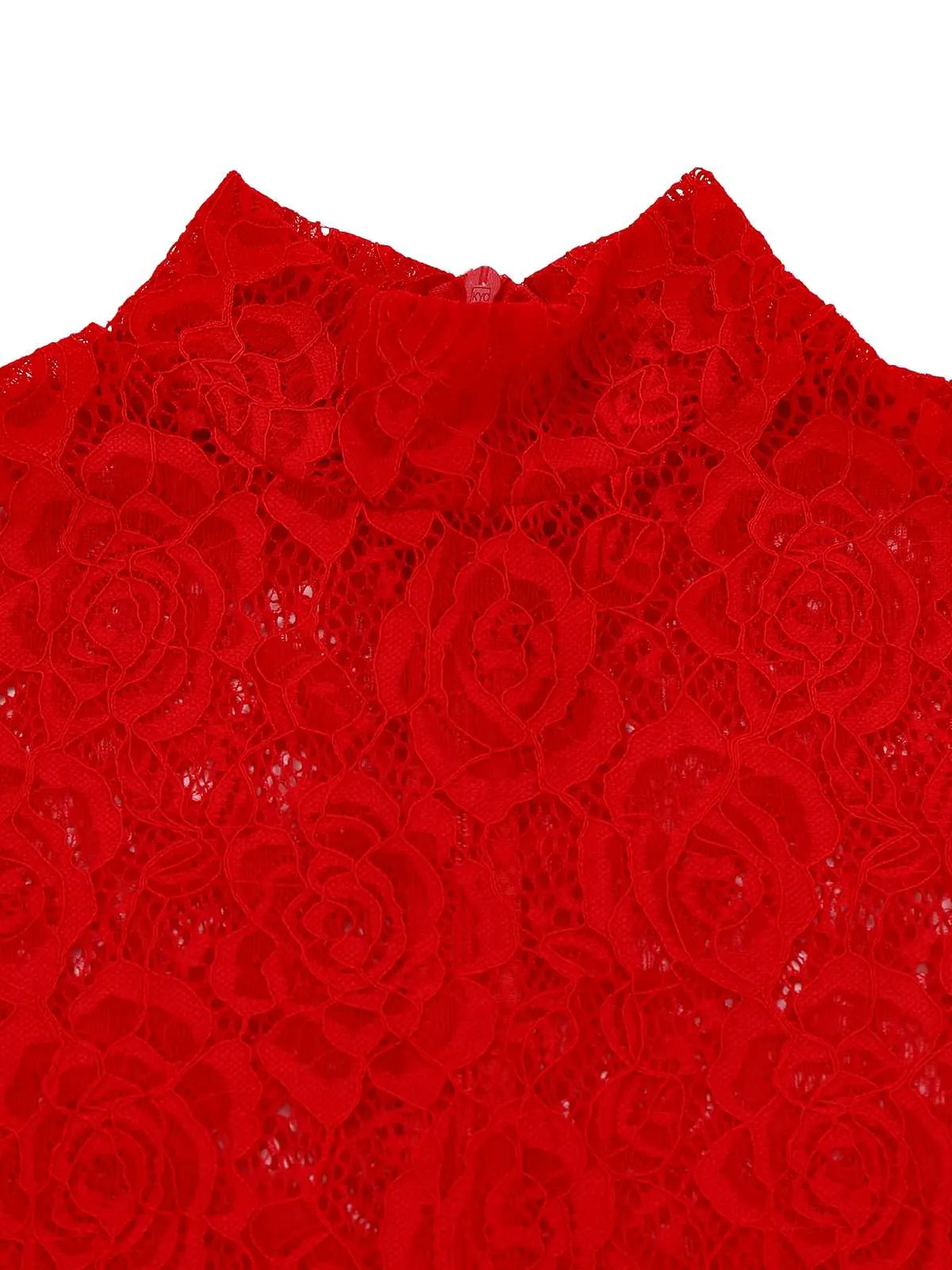 Red 1980s High Neck Sheer Lace Bodycon Maxi Dress sold by Retro Stage product image thumbnail 4