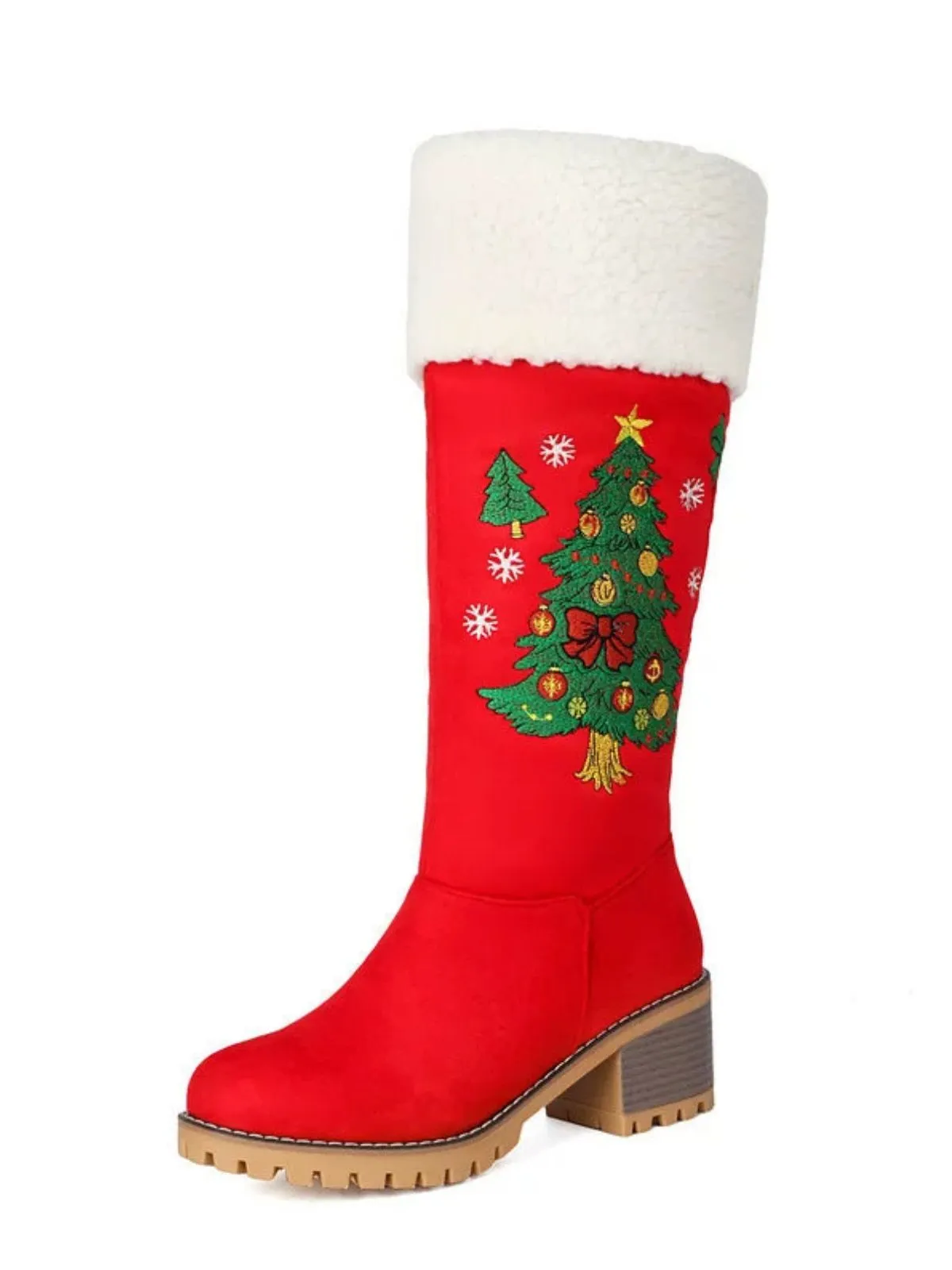 Red Embroidered Christmas Tree Fuzzy Snow Boots sold by Retro Stage product image thumbnail 2