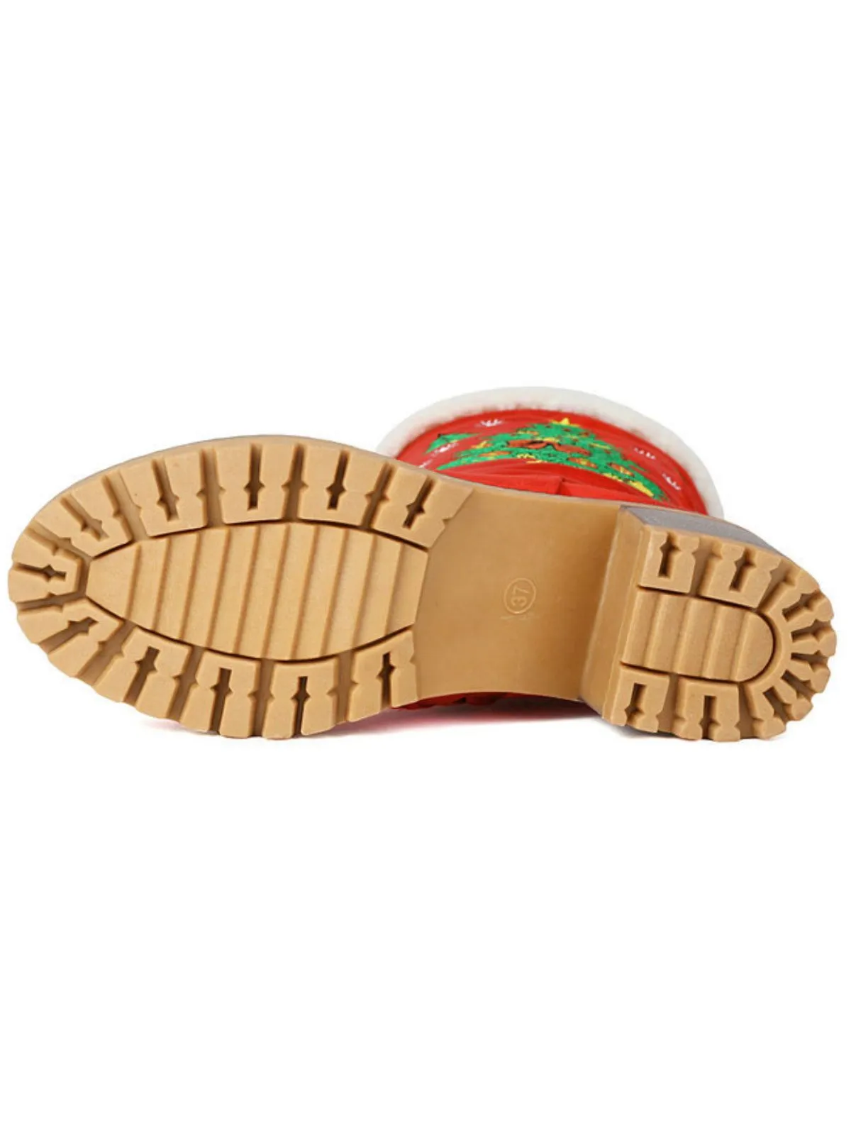Red Embroidered Christmas Tree Fuzzy Snow Boots sold by Retro Stage product image thumbnail 3