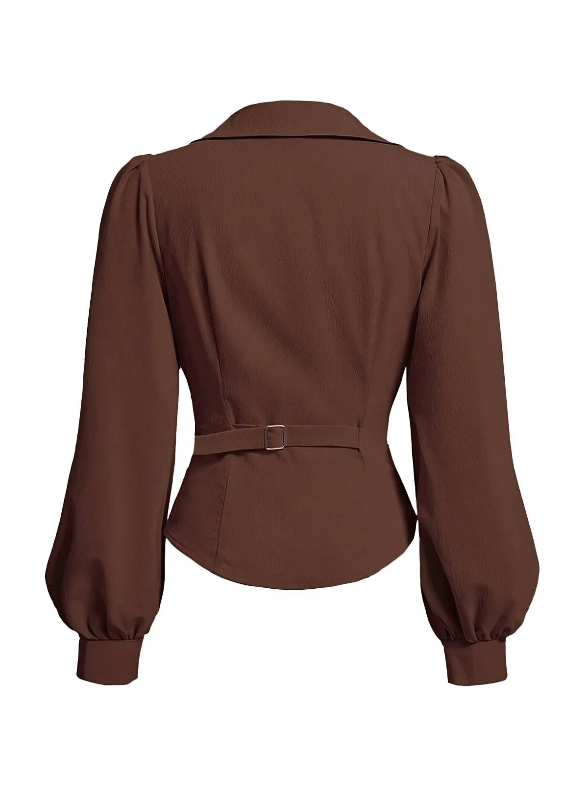 Coffee 1930s Lapel V-Neck Fitted Waist Lantern Sleeve Blouse sold by Retro Stage product image thumbnail 3