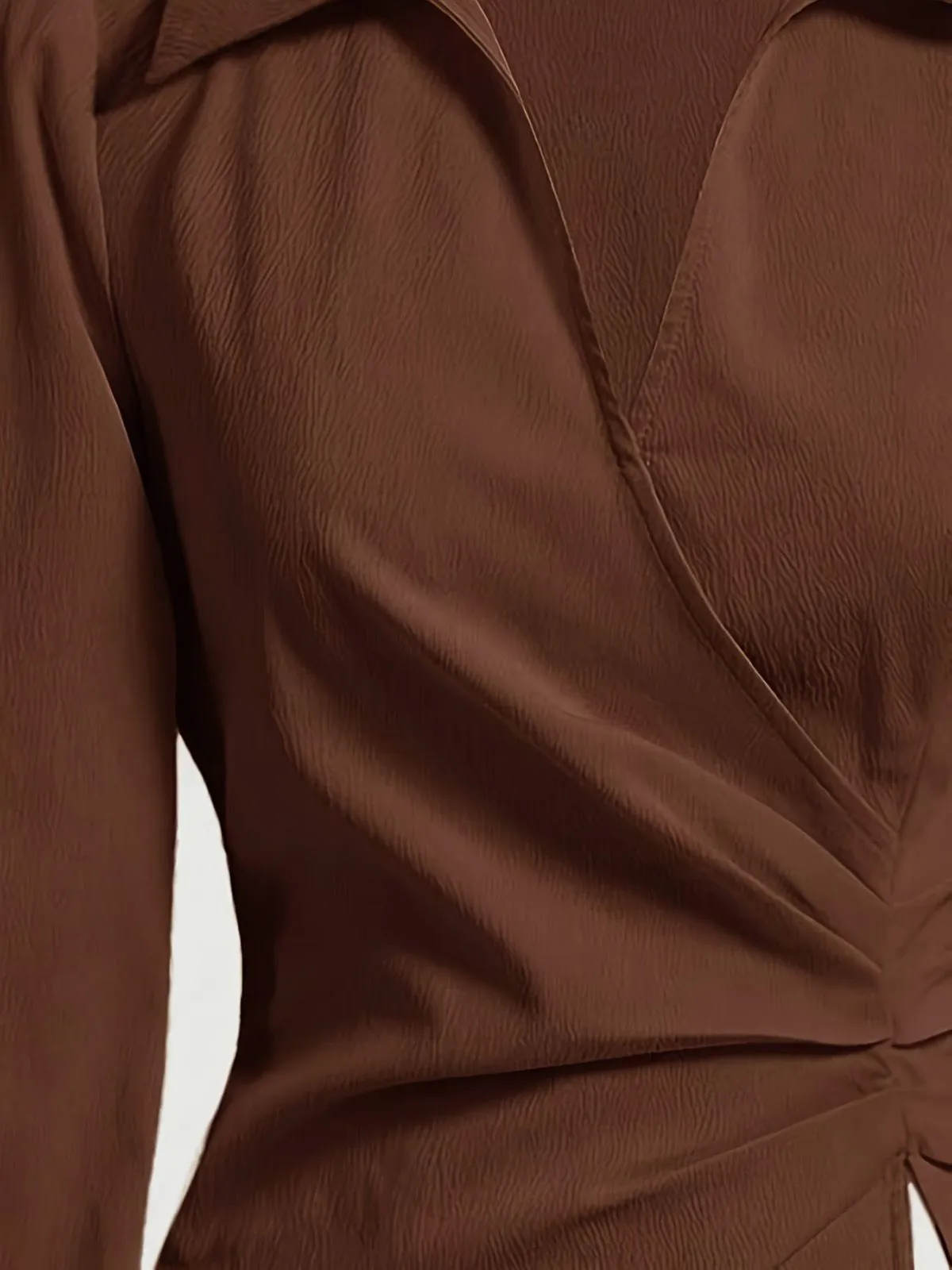 Coffee 1930s Lapel V-Neck Fitted Waist Lantern Sleeve Blouse sold by Retro Stage product image thumbnail 4