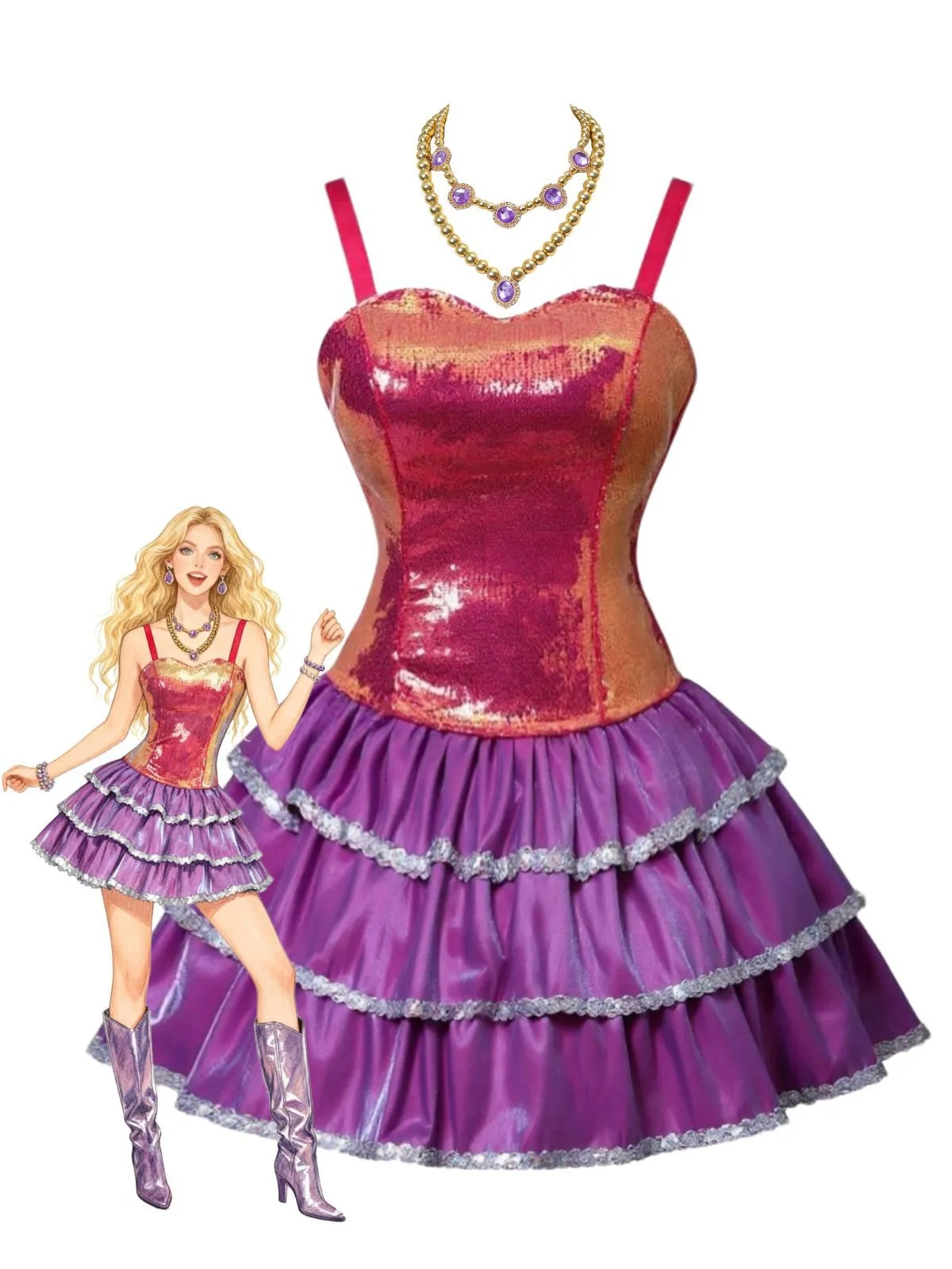 Pink 1960s Barbie Sequin Strap Ruffled Dress sold by Retro Stage